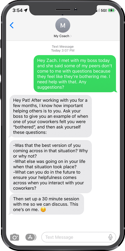 screen shot of coaching conversation on mobile device